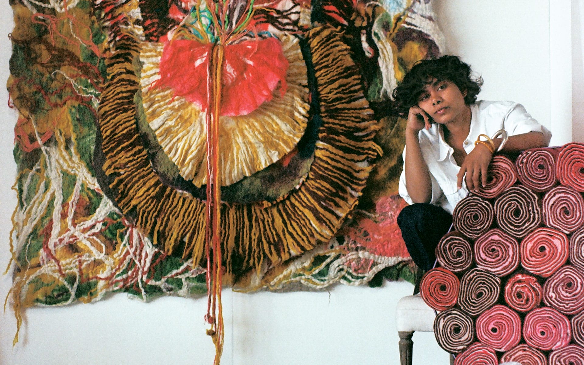 Sagarika Sundaram with Siren (2023) in her New York studio.