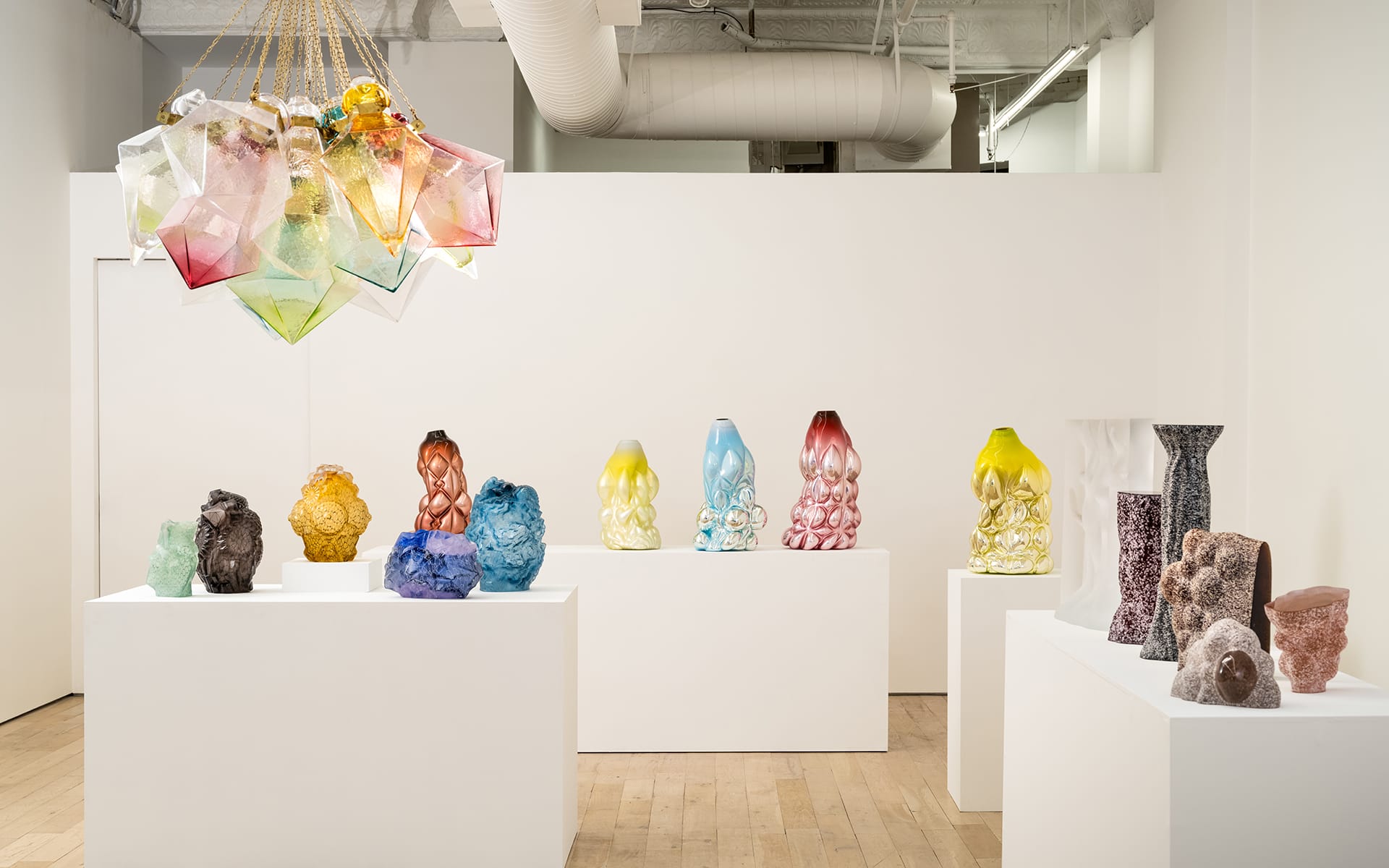 Collectible design works by Stine Bidstrup, Lene Bødker, Frida Fjellman, Hanna Hansdotter, and Maria Koshenkova on display at the Summer Group Show at HB381 Gallery in New York City.