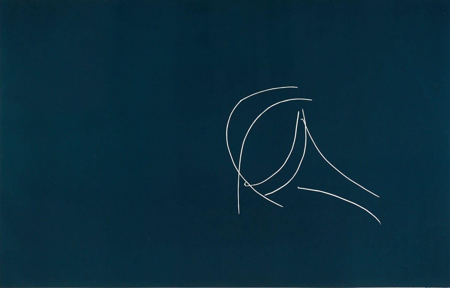 Abstract minimalist art with white lines on a dark blue background.