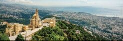 Panoramic view of Harissa, Lebanon, featuring the iconic Our Lady of Lebanon statue and scenic coastal landscape.