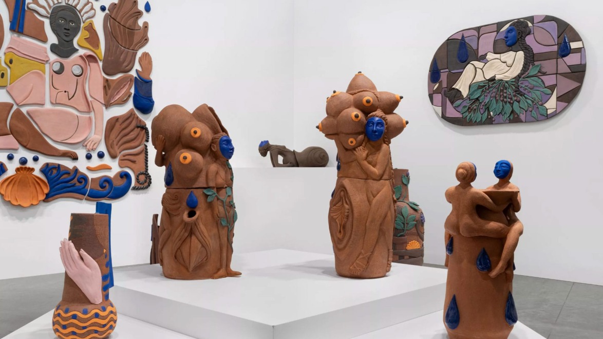 View of artworks in Art Basel booth.