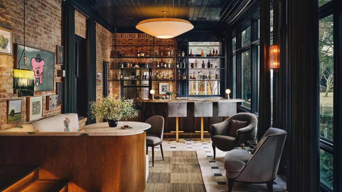 Chad Dorsey designed the bar in the Dallas home of fellow architect Christy Blumenfeld.