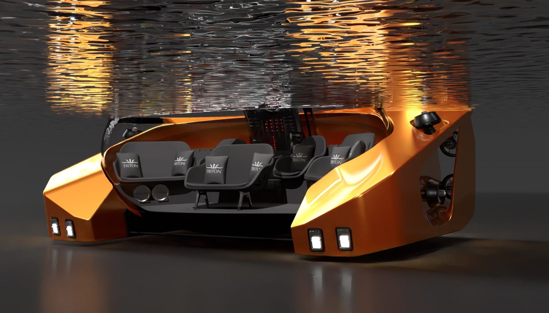 Luxury underwater vehicle submerged, featuring sleek design and advanced technology for deep-sea exploration.