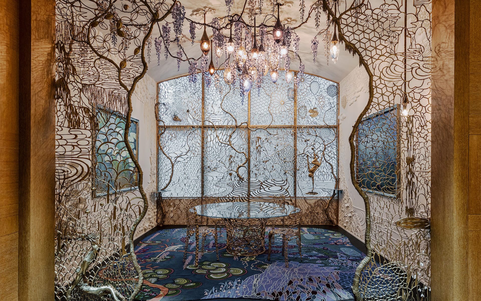 Installation view of “The Four Seasons of Flower Fruit Mountain” at collector Rosaline Wong’s apartment in Hong Kong.