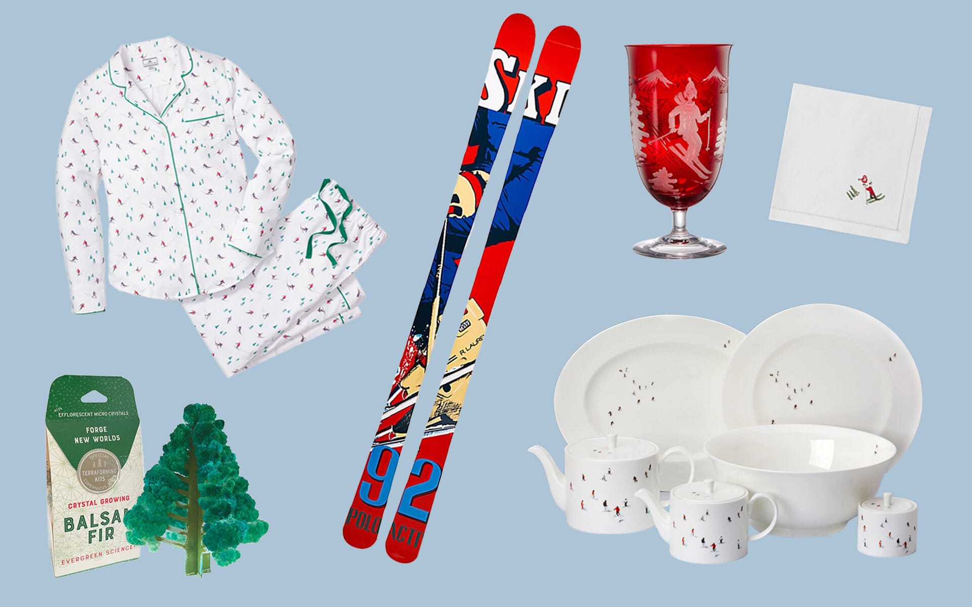 Collage of ski-themed hostess gifts