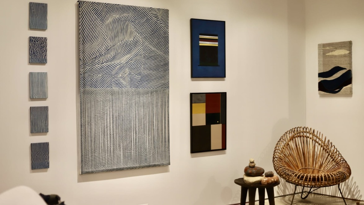 Indigo-dyed textiles by Yael Harnik.