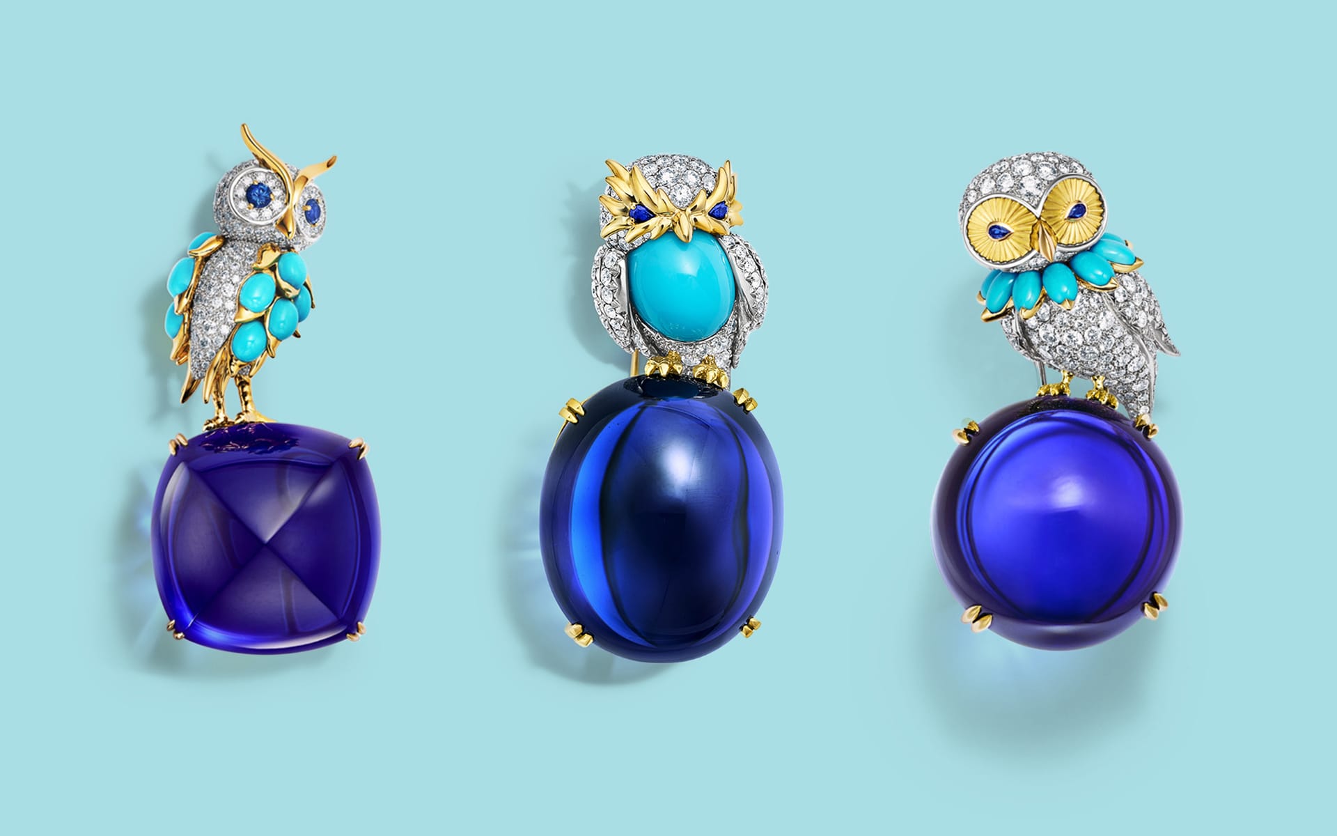 Tiffany & Co.'s trio of “owl on a rock” brooches
