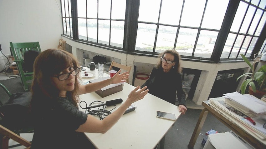 Veronica Gonzalez Peña and Pat Steir while filming Pat Steir: Artist