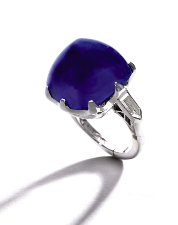 The Kashmir Jewel ring, 27.68 carats emerald-cut cornflower Blue Sapphire.