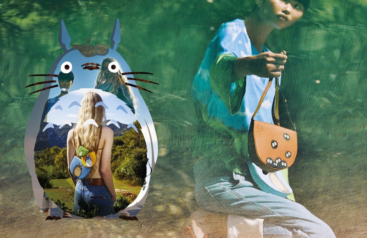 Illustration of animatronic character beside a person holding a purse in a vibrant, outdoorsy scene.