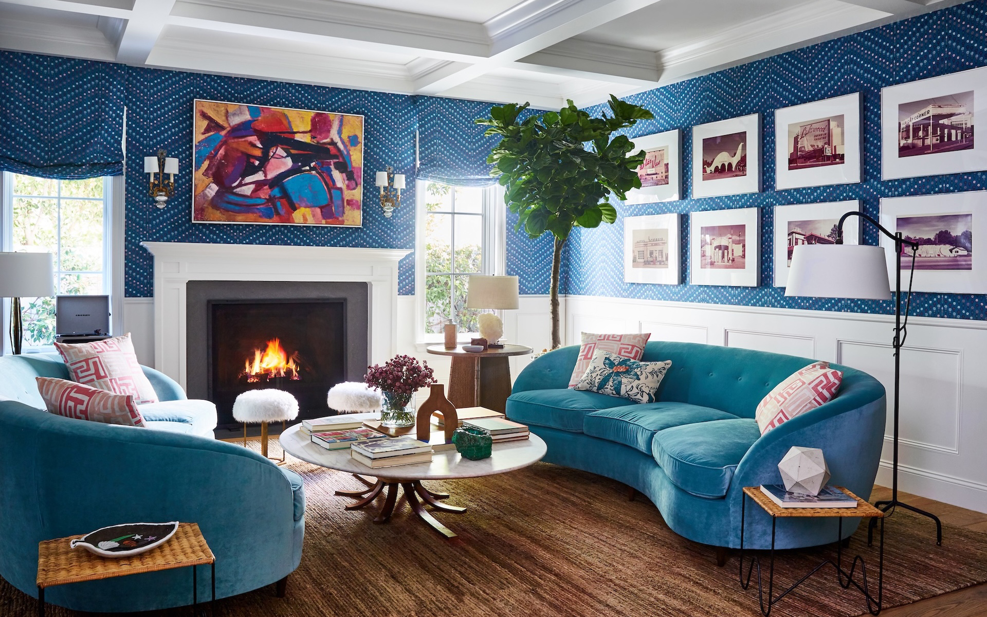 The living room of a Santa Monica house featuring Dunham's Cosima print.