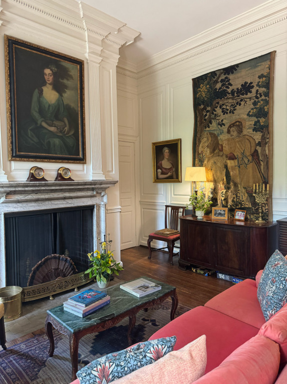 A portrait of Evelyn Bird presides over the living room at Westover Plantation.