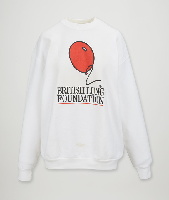 White sweatshirt with red balloon graphic and "British Lung Foundation" text on front, displayed against a plain background.