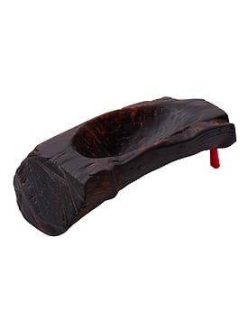 Wooden log incense holder with carved depth, showcasing natural dark finish and rough texture.