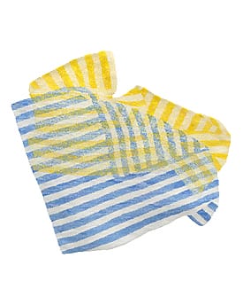 Colorful striped cleaning cloths arranged on a white background.