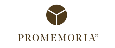 Promemoria logo with a brown circular symbol above the brand name in bold letters