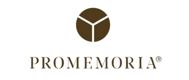 Promemoria logo with a brown circular symbol above the brand name in bold letters