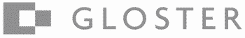 Gloster logo in grey and white with stylized letter G and text.