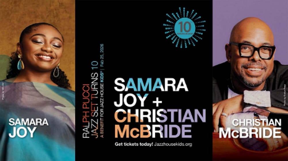 Event poster featuring Samara Joy and Christian McBride for Ralph Pucci Jazz Set benefit on Nov 29, 2023. Get tickets.