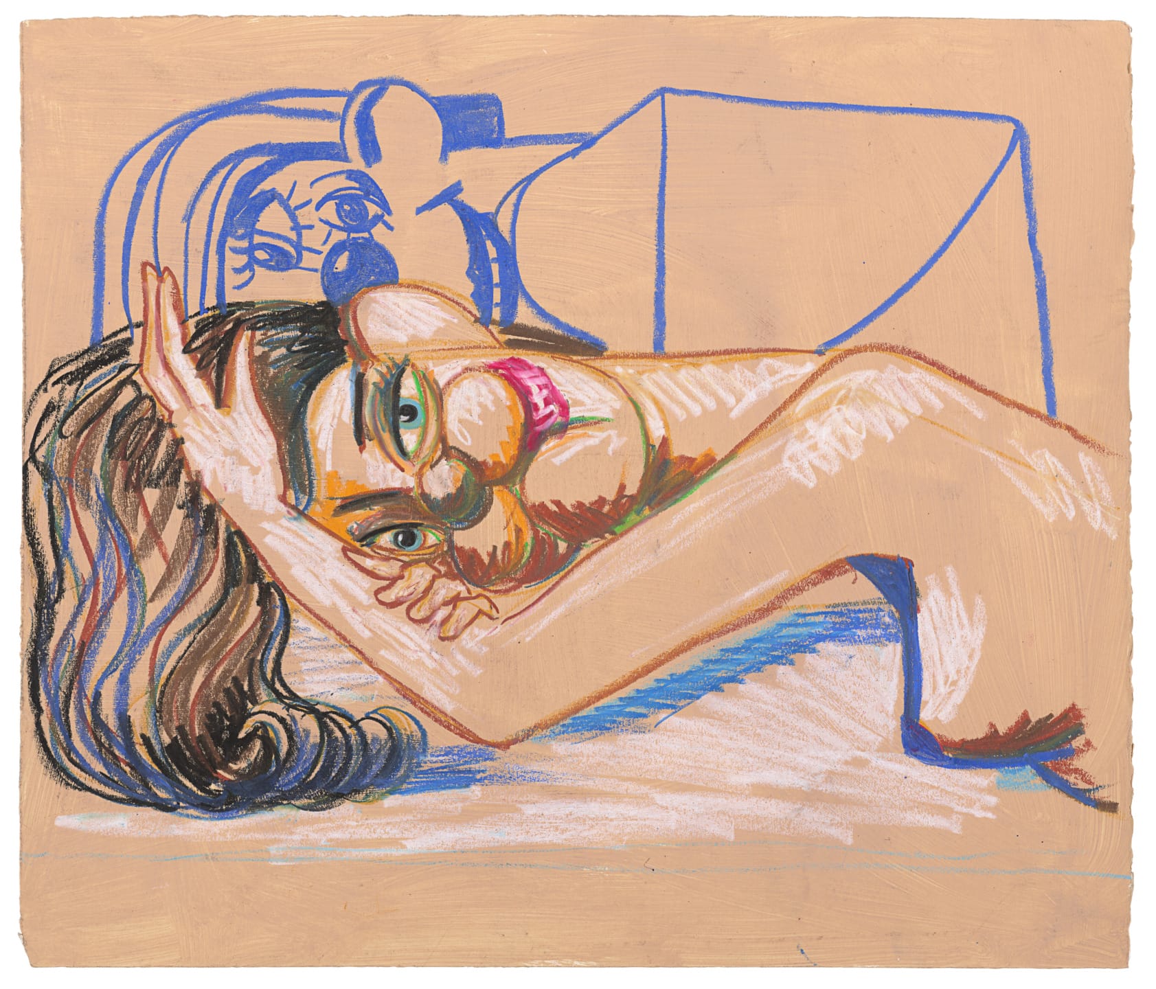 Abstract painting of a reclining figure with colorful, expressive lines and a cubist influence, from the Between Beauty and Madness: Selections from the Anna Condo Collection at Christie's.