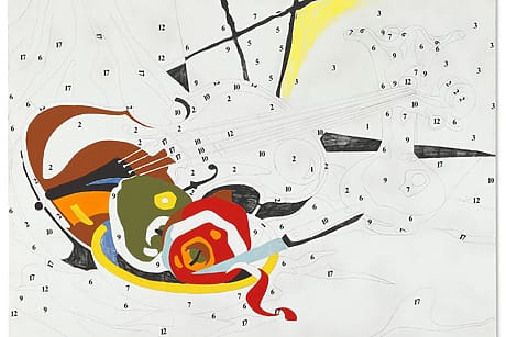 ANDY WARHOL (1928 -1987) Do It Yourself (Violin), Abstract paint-by-numbers artwork of a violin, colorful mix of shapes and lines, partially filled with paint, from the Newhouse auction.