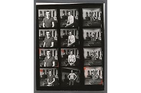 Peter Hujar Contact sheet with twelve black and white self portraits in various poses with a focus on casual attire.